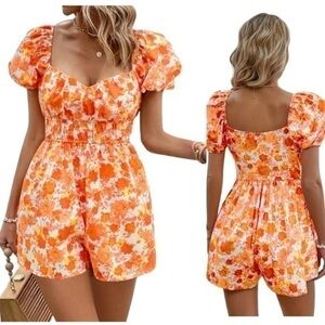 Floral Romper Size Medium Orange & Yellow Brand New